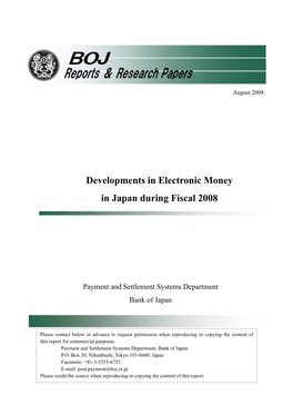 Developments in Electronic Money in Japan During Fiscal 2008