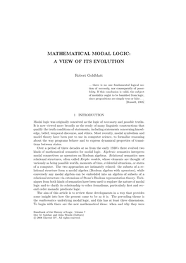 Mathematical Modal Logic: a View of Its Evolution