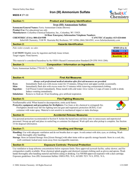 Iron (III) Ammonium Sulfate MSDS # 371.00