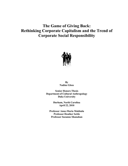 Rethinking Corporate Capitalism and the Trend of Corporate Social Responsibility