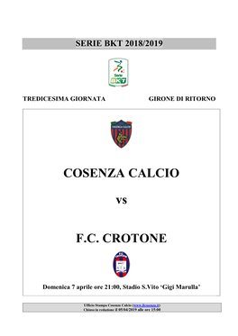 COSENZA CALCIO Vs F.C. CROTONE
