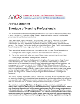 Shortage of Nursing Professionals