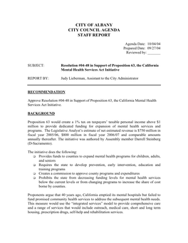 City of Albany City Council Agenda Staff Report