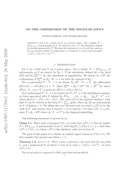 On the Codimension of the Singular Locus