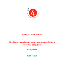 RAPPORT D'activites Veuillez Trouver Ci-Après Toutes Nos