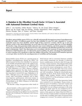 Report a Mutation in the Fibroblast Growth Factor 14 Gene Is Associated with Autosomal Dominant Cerebral Ataxia