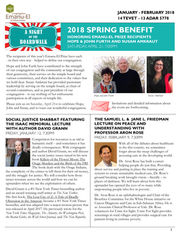 2018 Spring Benefit on the Honoring Emanu-El Prize Recipients Boardwalk Hope & John Furth and Susan Amkraut Saturday, April 21, 7:00Pm