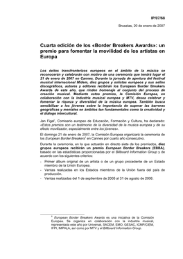 Border Breakers Awards»: Un Premio Para Fomentar La Movilidad De Los Artistas En Europa