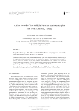 A First Record of Late Middle Permian Actinopterygian Fish from Anatolia, Turkey