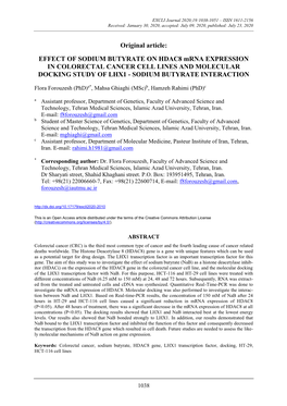 EFFECT of SODIUM BUTYRATE on HDAC8 Mrna EXPRESSION in COLORECTAL CANCER CELL LINES and MOLECULAR DOCKING STUDY of LHX1 - SODIUM BUTYRATE INTERACTION