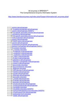 All Enzymes in BRENDA™ the Comprehensive Enzyme Information System