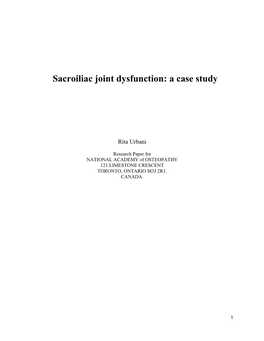 Sacroiliac Joint Dysfunction: a Case Study