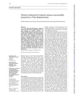 Tremor Induced by Toluene Misuse Successfully Treated by a Vim Thalamotomy