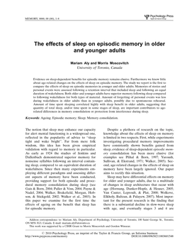 The Effects of Sleep on Episodic Memory in Older and Younger Adults