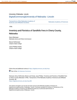 Inventory and Floristics of Sandhills Fens in Cherry County, Nebraska