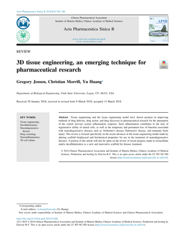 3D Tissue Engineering, an Emerging Technique for Pharmaceutical Research