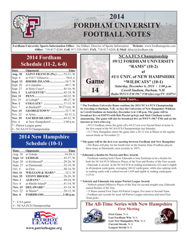 2014 FORDHAM UNIVERSITY FOOTBALL NOTES Game 14