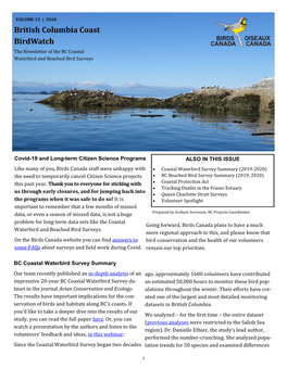 British Columbia Coast Birdwatch the Newsletter of the BC Coastal Waterbird and Beached Bird Surveys