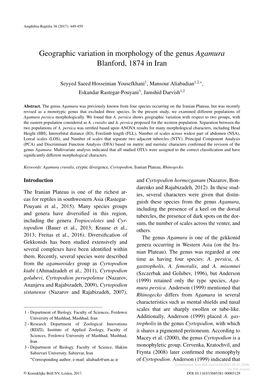 Geographic Variation in Morphology of the Genus Agamura Blanford, 1874 in Iran