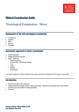 Neurological Examination - Motor