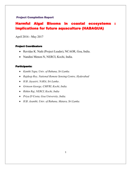 Harmful Algal Blooms in Coastal Ecosystems : Implications for Future Aquaculture (HABAQUA)