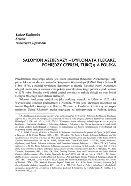 Salomon Aszkenazy – Dyplomata I Lekarz. Pomiędzy Cyprem, Turcją a Polską