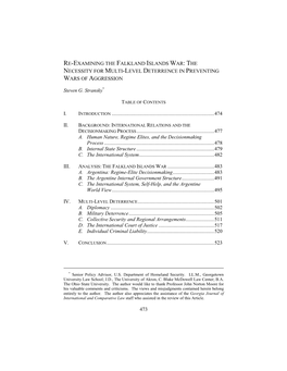 Re-Examining the Falkland Islands War: the Necessity for Multi-Level Deterrence in Preventing Wars of Aggression