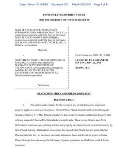 Case 1:09-Cv-11116-PBS Document 152 Filed 01/22/2010 Page 1 of 41