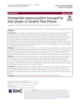 Homegarden Agroecosystems Managed by Salar People on Qinghai-Tibet Plateau Mingjing Zhu1, Binsheng Luo2, Ben La1, Ruijie Chen1, Fenggui Liu1* and Chunlin Long2,3*