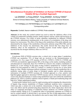 Simultaneous Evaluation of Inhibition on Human CYP450 of Asarum