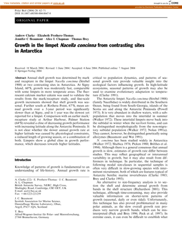 Growth in the Limpet Nacella Concinna from Contrasting Sites in Antarctica