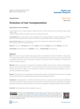 Evolution of Hair Transplantation