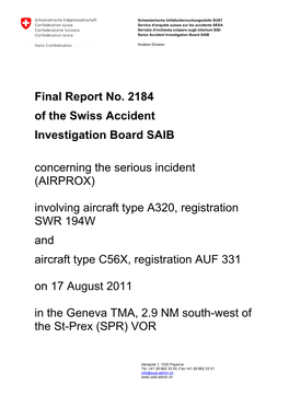 Final Report No. 2184 of the Swiss Accident Investigation Board SAIB