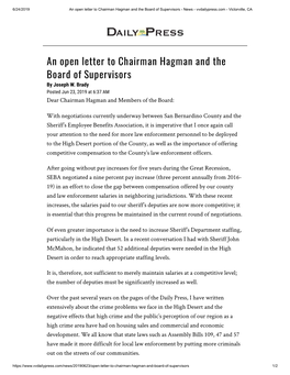 An Open Letter to Chairman Hagman and the Board of Supervisors - News - Vvdailypress.Com - Victorville, CA