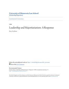 Leadership and Majoritarianism: a Response Barry Friedman