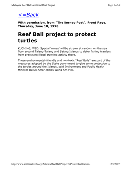 &lt;=Back Reef Ball Project to Protect Turtles
