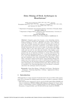 Data Mining of Deck Archetypes in Hearthstone⋆