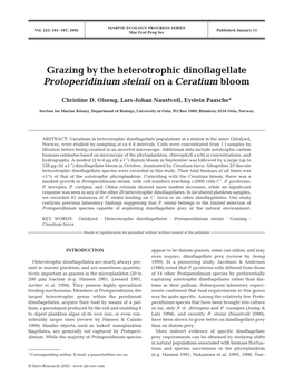 Grazing by the Heterotrophic Dinoflagellate Protoperidinium Steinii on a Ceratium Bloom