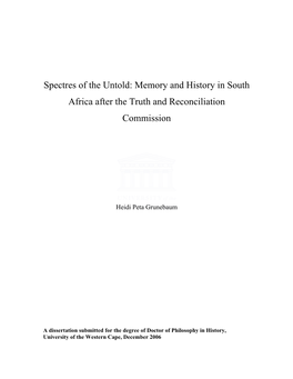 Memory and History in South Africa After the Truth and Reconciliation Commission