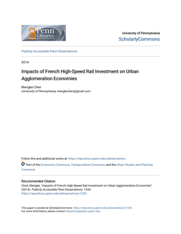 Impacts of French High-Speed Rail Investment on Urban Agglomeration Economies