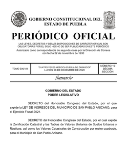 LEY DE INGRESOS DEL MUNICIPIO DE SAN PABLO ANICANO, Para El Ejercicio Fiscal 2021