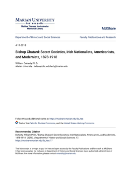 Bishop Chatard: Secret Societies, Irish Nationalists, Americanists, and Modernists, 1878-1918