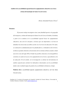 Análisis De La Accesibilidad Espacial Hacia Los Equipamientos Educativos En El Área Urbana Del Municipio De Santa Cruz De Lori