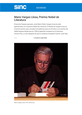 Mario Vargas Llosa, Premio Nobel De Literatura