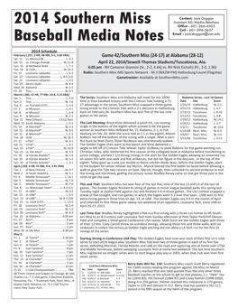 2014 Southern Miss Baseball Media Notes