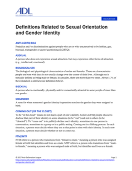 Definitions Related to Sexual Orientation and Gender Identity