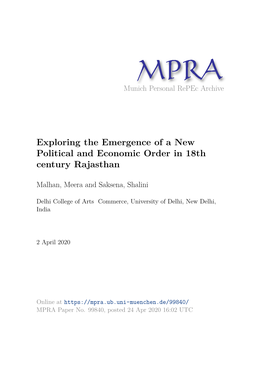 Exploring the Emergence of a New Political and Economic Order in 18Th Century Rajasthan