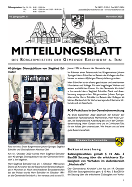 Mitteilungsblatt D E S B Ürgermeisters D E R G E M E I N D E K I R C H D O R F A