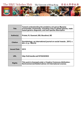 (Formicidae: Ponerinae), Including a Key to Global Species, Male- Based Generic Diagnosis, and New Species Description