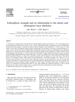 Lithospheric Strength and Its Relationship to the Elastic and Seismogenic Layer Thickness